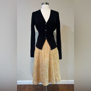 Calvin Klein Silk Yellow Patterned A-Line Skirt